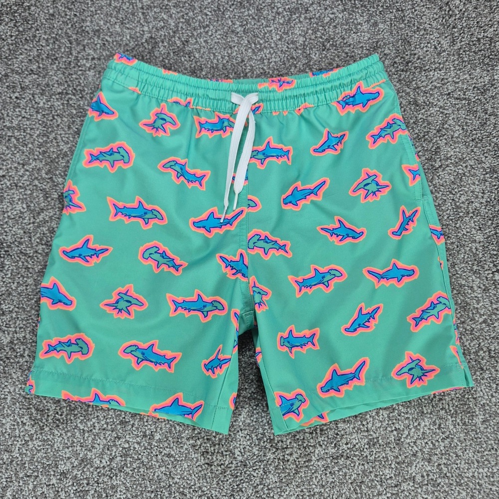 Chubbies Swim Trunks Youth Medium 10/12 Teal Neon Shark Print Board Shorts